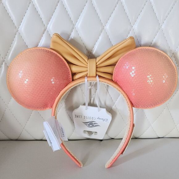 Disney Loungefly Peach and Gold Sequin Headband Ears - Picture 3 of 6